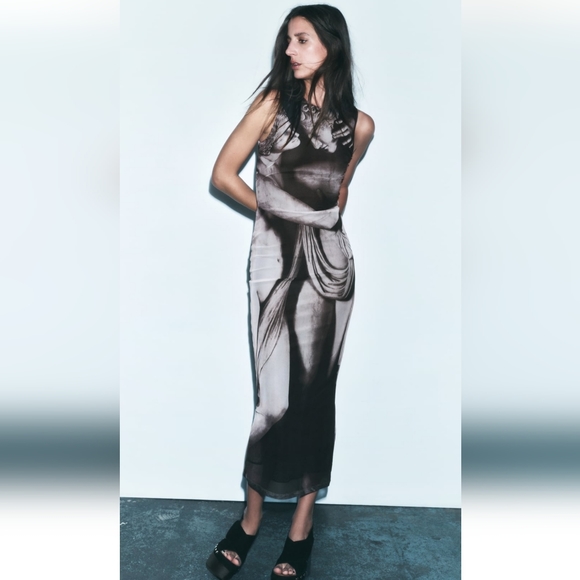 ZARA PRINTED TULLE DRESS - Picture 1 of 5